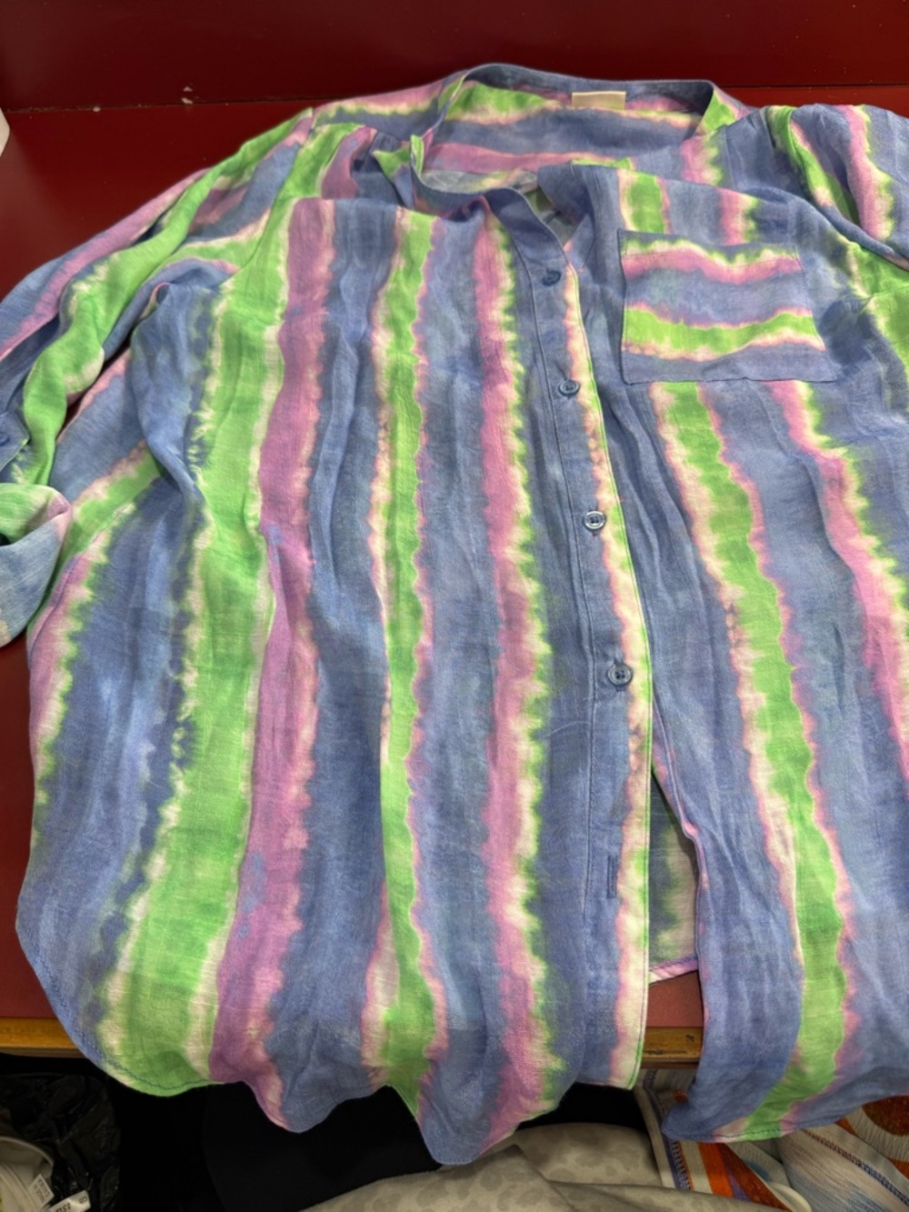Zac & Rachel Pastel Striped Button-Down Shirt in Blue, Green & Pink